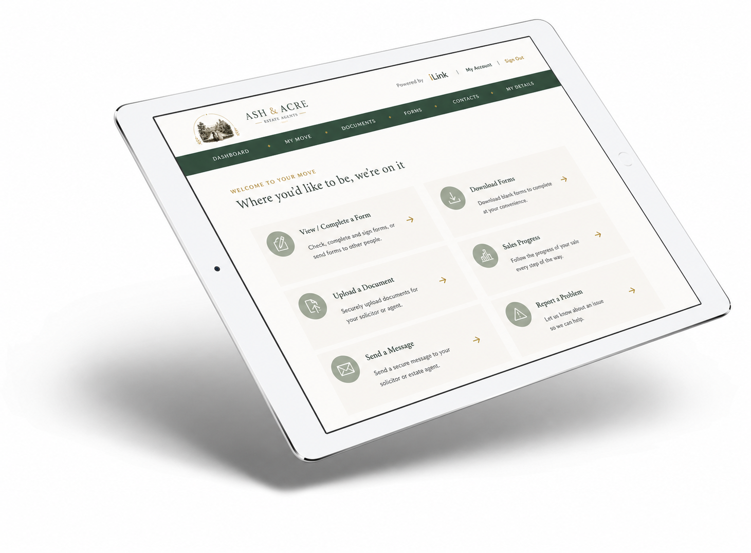 Branded tablet showing property technology